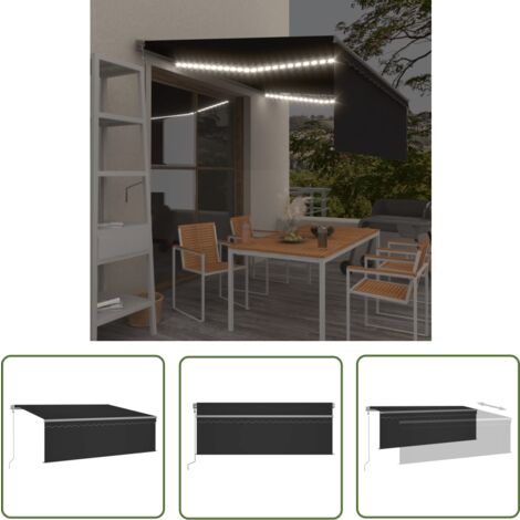The Living Store Markise Automatisch mit Rollo LED Windsensor 4x3m  Anthrazit - Outdoor-Markise - Markise Elektrisch - Markise Anthrazit -  Gartendekoration - Terrassenberdachung