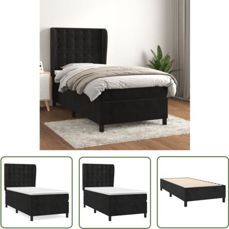 The Living Store Boxspringbett mit Matratze Schwarz 90x190 cm Samt - Samtbett - Boxspringbett - Doppelbett - Schlafzimmermöbel - Luxusbett (1/5)