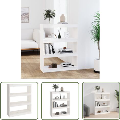 The Living Store Bücherregal/Raumteiler Weiß 80x30x103,5 cm Massivholz