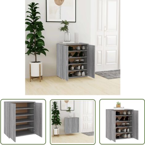 The Living Store Schuhschrank Grau Sonoma 60x35x70 cm Holzwerkstoff - Schuhschrank - Schrank - Garderobe - Aufbewahrung - Wohnraumorganisation (1/5)