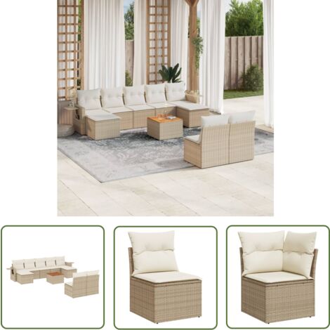 The Living Store 10tlg. GartenSofagarnitur mit Kissen Beige Poly