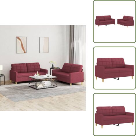 The Living Store 2-tlg. Sofagarnitur mit Kissen Weinrot Stoff - Weinfarbener Couchtisch - Couchtische Für Kleines Wohnzimmer - Gemütlicher Wohnraum - Modernes Sofa - Ledercouch (1/5)