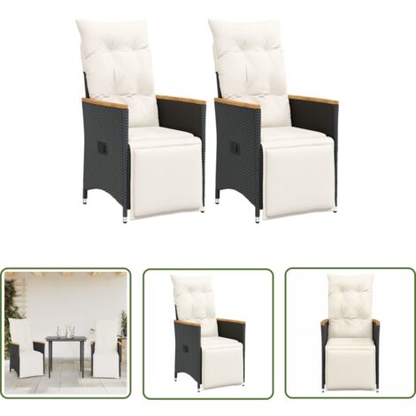 The Living Store Gartensessel mit Kissen 2 Stk. Verstellbar Schwarz