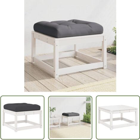 The Living Store Gartenhocker mit Kissen Weiß Massivholz Kiefer - Gartenhocker - Holzstuhl - Outdoor Möbel - Terrasse Möblieren - Gartendeko (1/5)