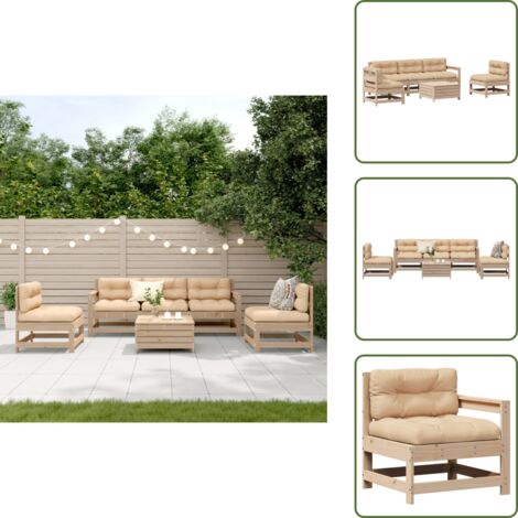 The Living Store 6-tlg. Garten-Lounge-Set mit Kissen Massivholz Kiefer - Gartensessel - Gartenloungeseset - Holzsessel - Rattan Sessel - Gartenmöbeln (1/5)