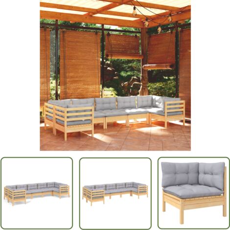 The Living Store 7-tlg. Garten-Lounge-Set mit Grauen Kissen Kiefernholz - Garten Lounge Set - Kiefernholz Möbel - Outdoor Furniture - Loungemöbel - Gartenmöbel (1/5)