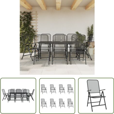 The Living Store 9tlg. GartenEssgruppe Anthrazit Streckgitter