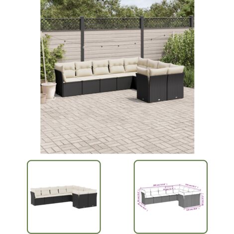 The Living Store 9-tlg. Garten-Sofagarnitur mit Kissen Schwarz Poly Rattan - Gartensofas - Outdoor Möbel - Gartenmöbel Set - Rattan Sofa - Lounge Set (1/3)