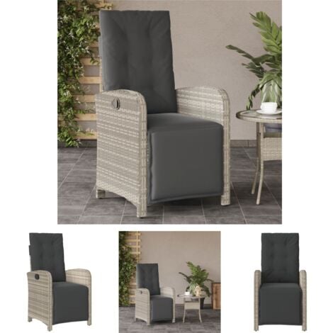 The Living Store Gartensessel mit Fußteil Verstellbar Hellgrau Poly