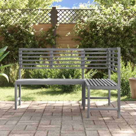 The Living Store GartenEckbank Grau 140 cm Massivholz Akazie Holz