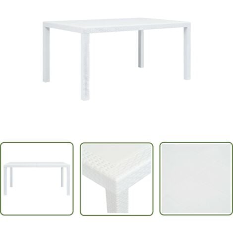 The Living Store Gartentisch Weiß 150x90x72 cm Kunststoff RattanOptik