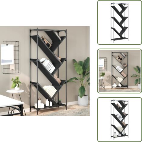 The Living Store Bücherregal Schwarz 79x30x180 cm Holzwerkstoff und Metall - Bucherregal - Regal - Holzkasten - Aufbewahrung - Dekoration (1/5)