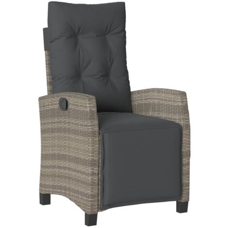 The Living Store Gartensessel mit Fußteil Verstellbar Grau Poly Rattan