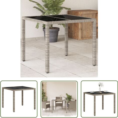 The Living Store Gartentisch mit Glasplatte Hellgrau 90x90x75 cm Poly