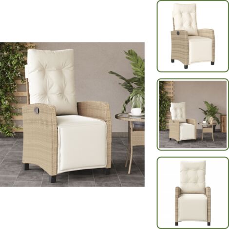 The Living Store Gartensessel mit Fußteil Verstellbar Beige Poly Rattan