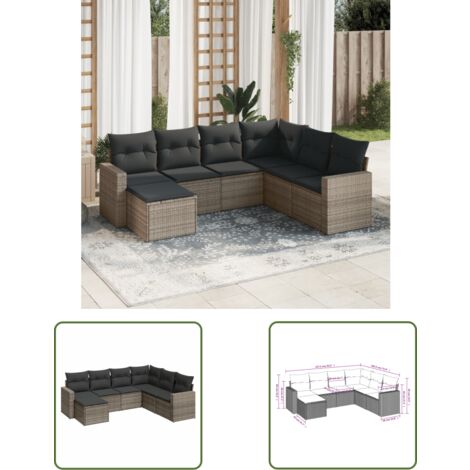 The Living Store 7-tlg. Garten-Sofagarnitur mit Kissen Grau Poly Rattan - Gartensorte - Gartenmöbelset - Polyethylen Outdoor Möbel - Lounge Set - Esszimmergarnitur (1/3)