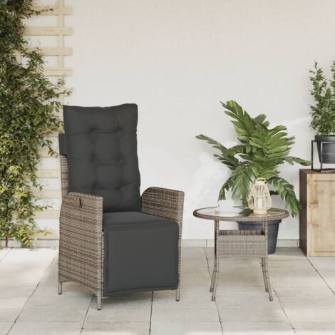 The Living Store Gartensessel mit Fußteil Verstellbar Grau Poly Rattan