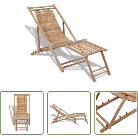 The Living Store Liegestuhl mit Fußteil Bambus Liegestuhl Bambus