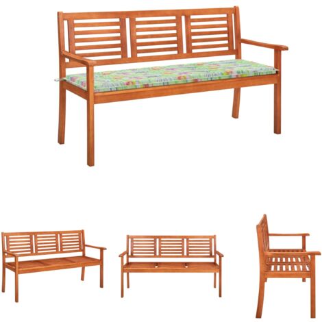 The Living Store 3SitzerGartenbank mit Auflage 150 cm Massivholz