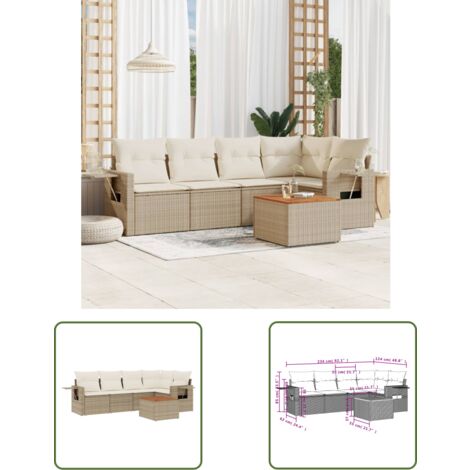 The Living Store 6-tlg. Garten-Sofagarnitur mit Kissen Beige Poly Rattan - Gartenmöbel Set - PE-Rattan Möbel - Outdoor Lounge - Esszimmergarnitur - Balkonmöbel (1/3)