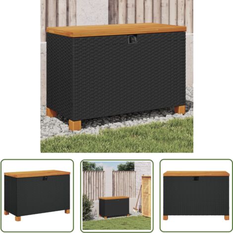 The Living Store GartenAuflagenbox Schwarz 80x40x48 cm Poly Rattan