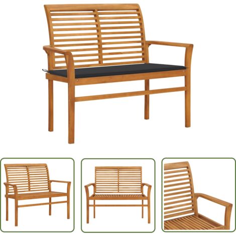 The Living Store Gartenbank mit Anthrazit Auflage 112 cm Massivholz