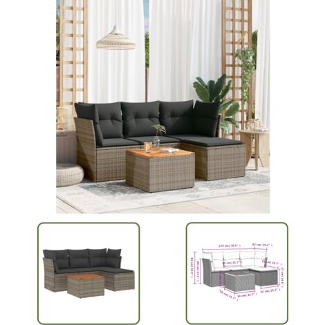 The Living Store 5-tlg. Garten-Sofagarnitur mit Kissen Grau Poly Rattan - Gartensorte - Esszimmergarnitur - Lounge Set - Outdoor Möbel - Gartenmöbelset (1/3)