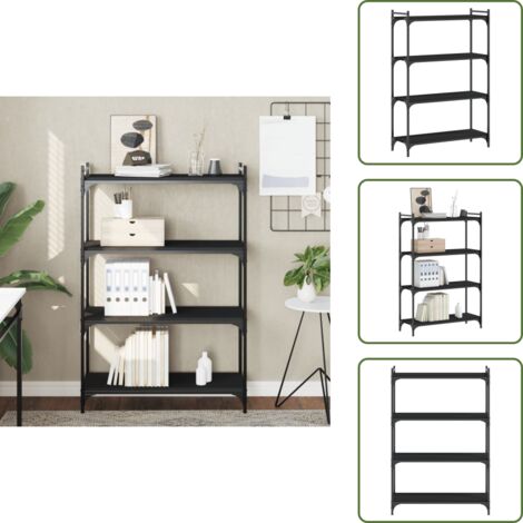 The Living Store Bücherregal 4 Böden Schwarz 80x30x120 cm Holzwerkstoff - Buche Regal - Bücherregal Schwarz - Regal Holz - Wohnraumorganisation - Regal Industrie Look (1/5)