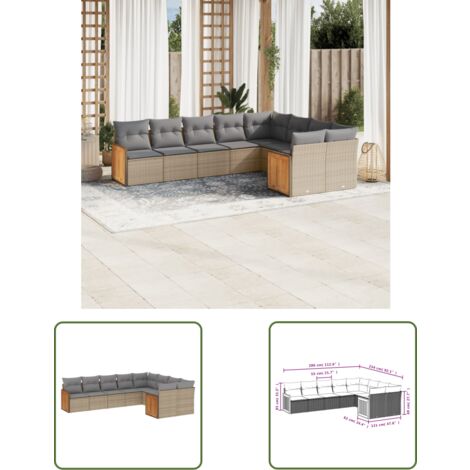 The Living Store 9tlg. GartenSofagarnitur mit Kissen Beige Poly