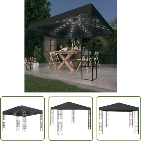 The Living Store Pavillon mit LEDLichterkette 3x3 m Anthrazit