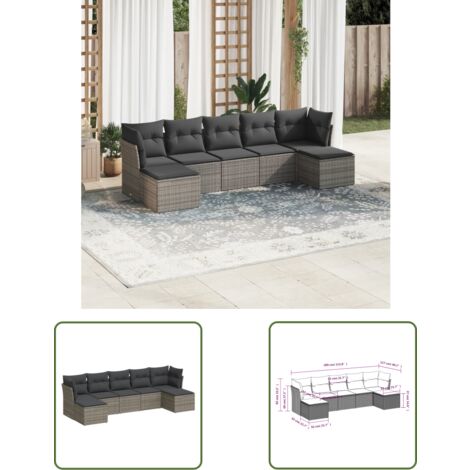 The Living Store 7-tlg. Garten-Sofagarnitur mit Kissen Grau Poly Rattan - Gartenmöbel Set - PE-Rattan Möbel - Outdoor Sofa - Lounge Set - Esszimmergarnitur (1/3)
