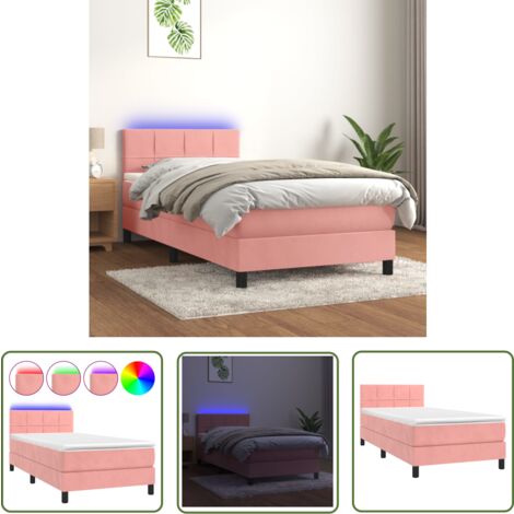 The Living Store Boxspringbett mit Matratze & LED Rosa 100x200 cm Samt - Boxspringbett - Samtbett - Kinderzimmerbetten - Doppelbett - Rosa Bett (1/5)