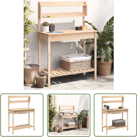 The Living Store Pflanztisch mit Waschbecken 147,5x44x139,5 cm Massivholz  Tanne - Holz Pflanzenregal - Gartenarbeit - Tannenholz Tisch - Pflanztpfe  Innen - Gartentisch