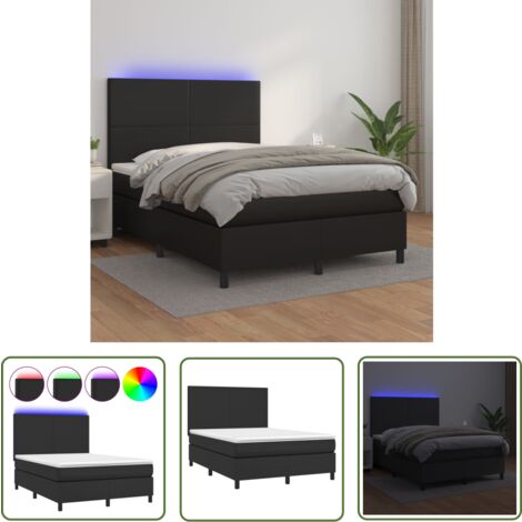 The Living Store Boxspringbett mit Matratze & LED Schwarz 140x190 cm Kunstleder - Boxspringbett - Doppelbett - Bettenrahmen - Lederbettwäsche - Luxusbett (1/5)
