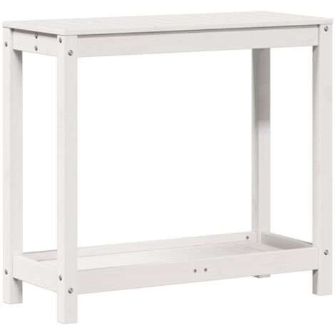 The Living Store Pflanztisch mit Ablage Weiß 82,5x35x75 cm Massivholz