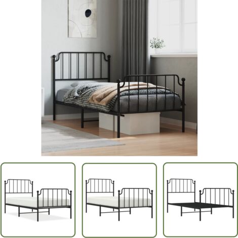 ZZINOKE Metallbett 90x190 Cm - Schwarzes Einzelbett Mit Stauraum & Kopfteil