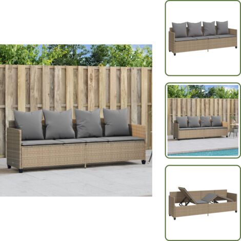 The Living Store Sonnenliege mit Kissen Beige Poly Rattan - Sonnenliege - Gartenliege - Liege - Outdoor Möbel - Relaxieren Im Garten (1/5)