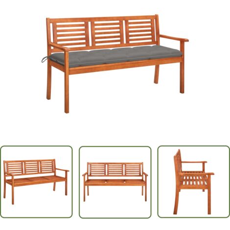 The Living Store 3SitzerGartenbank mit Auflage 150 cm Massivholz