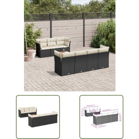 The Living Store 8-tlg. Garten-Sofagarnitur mit Kissen Schwarz Poly Rattan - Gartenmöbel - Outdoor Möbel - Lounge Set - Rattan Gartenmöbel - Polyethylen Gartenmöbel (1/3)