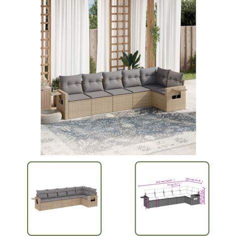 The Living Store 6tlg. GartenSofagarnitur mit Kissen Beige Poly