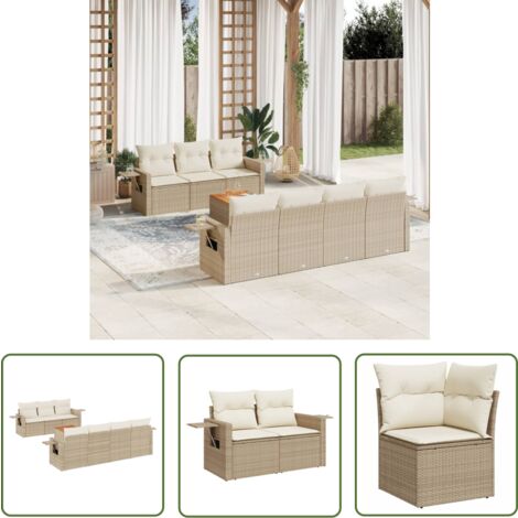 The Living Store 8tlg. GartenSofagarnitur mit Kissen Beige Poly