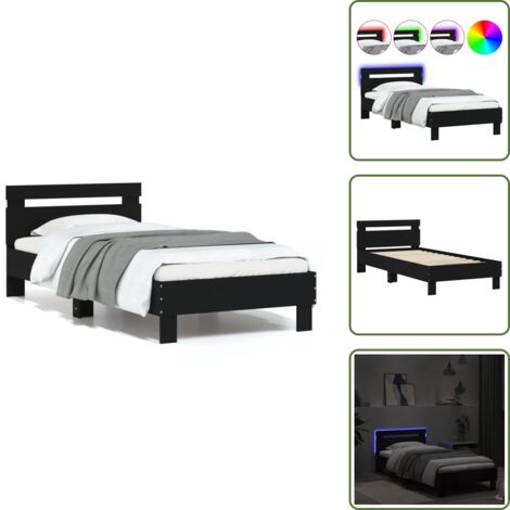 HOJINLINERO Einzelbett Mit LED-Lichtern & Ladestation – Metall-Bettgestell Mit Stauraum, 90x190 Cm, Schwarz