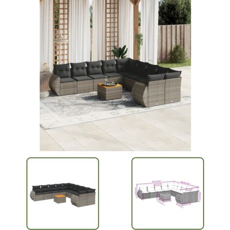 The Living Store 11-tlg. Garten-Sofagarnitur mit Kissen Grau Poly Rattan - Gartenmöbel - Esszimmergarnituren - Outdoor Möbel - Lounge Set - Rattan Gartenmöbel (1/3)