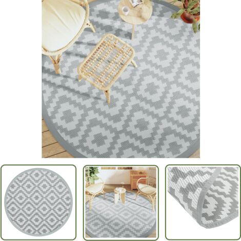 The Living Store OutdoorTeppich ARAKIL Grau Ø200 cm PP Outdoor