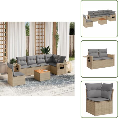The Living Store 7tlg. GartenSofagarnitur mit Kissen Beige Poly