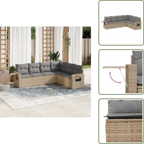 The Living Store 6tlg. GartenSofagarnitur mit Kissen Beige Poly