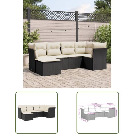 The Living Store 6-tlg. Garten-Sofagarnitur mit Kissen Schwarz Poly Rattan - Gartenmöbel Set - PE-Rattan Möbel - Outdoor Sofa - Lounge Set - Esstischgarnitur (1/3)