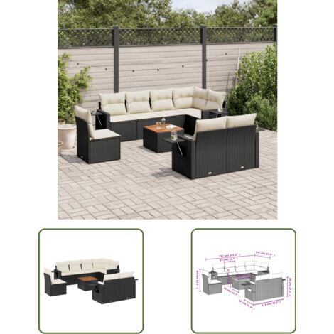 The Living Store 9-tlg. Garten-Sofagarnitur mit Kissen Schwarz Poly Rattan - Gartenmöbel Set - PE-Rattan Möbel - Outdoor Lounge - Esszimmergarnitur - Balkonmöbel (1/3)