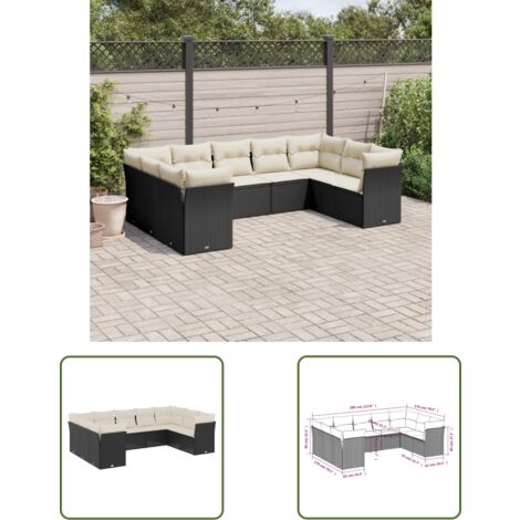The Living Store 9-tlg. Garten-Sofagarnitur mit Kissen Schwarz Poly Rattan - Gartensofas - Outdoor Möbel - Lounge Set - PE-Rattan - Gartenmöbelset (1/3)