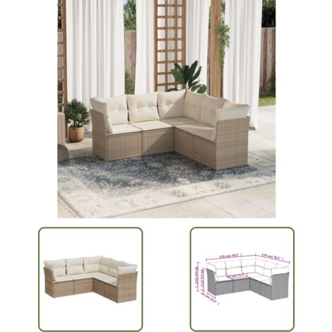 The Living Store 5-tlg. Garten-Sofagarnitur mit Kissen Beige Poly Rattan - Gartensorte - Esszimmergarnitur - Lounge Set - Outdoor Möbel - Gartenlounge (1/3)